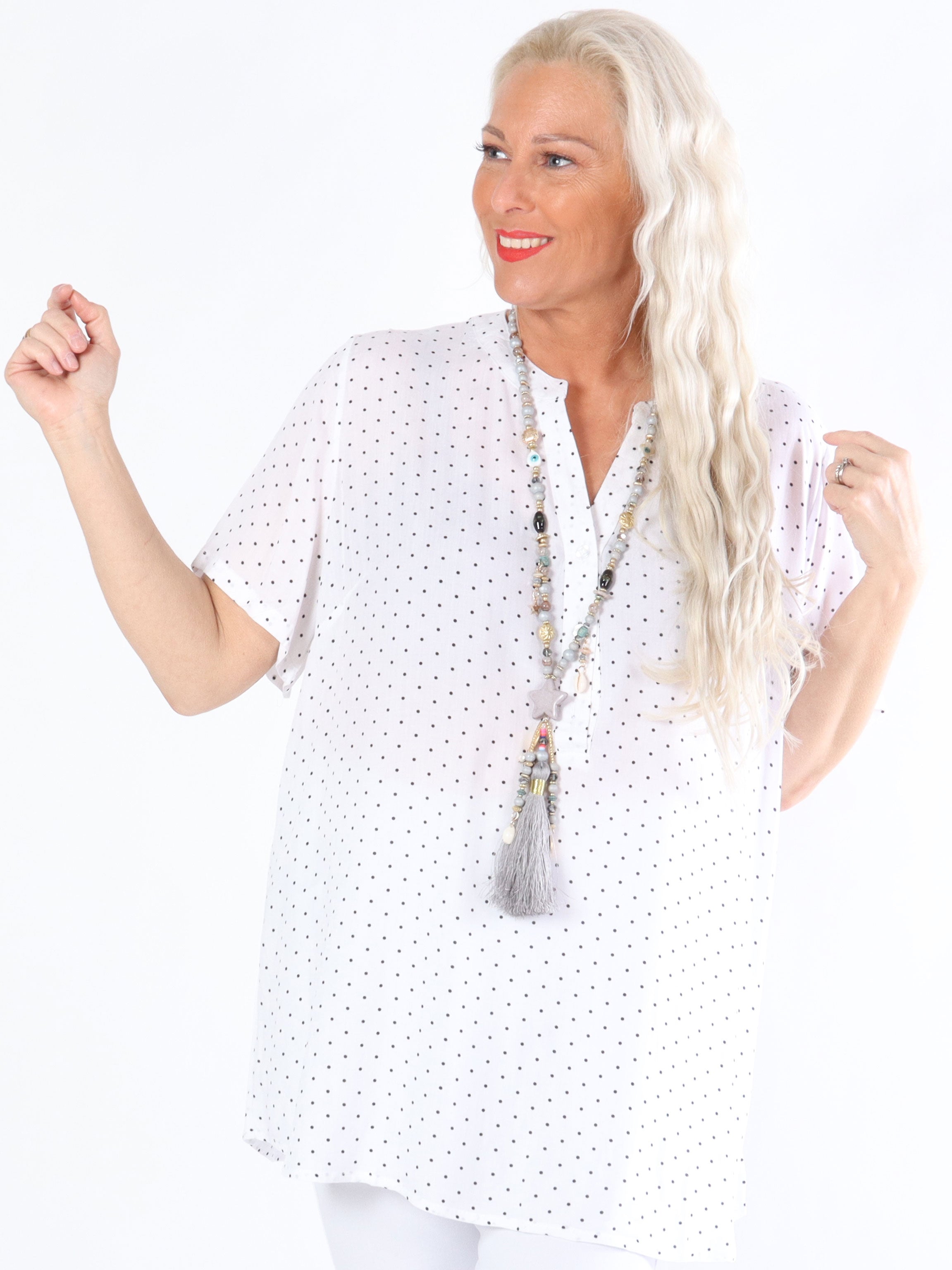 Valentine - Hvid top med sorte prikker